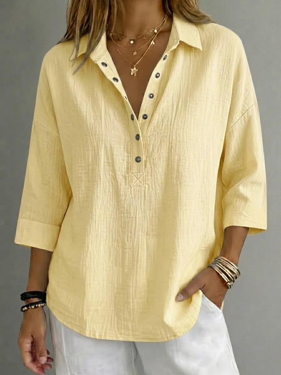 New Arrivalš„ Women's Casual Linen Blend Henley 3/4 Sleeve Shirt