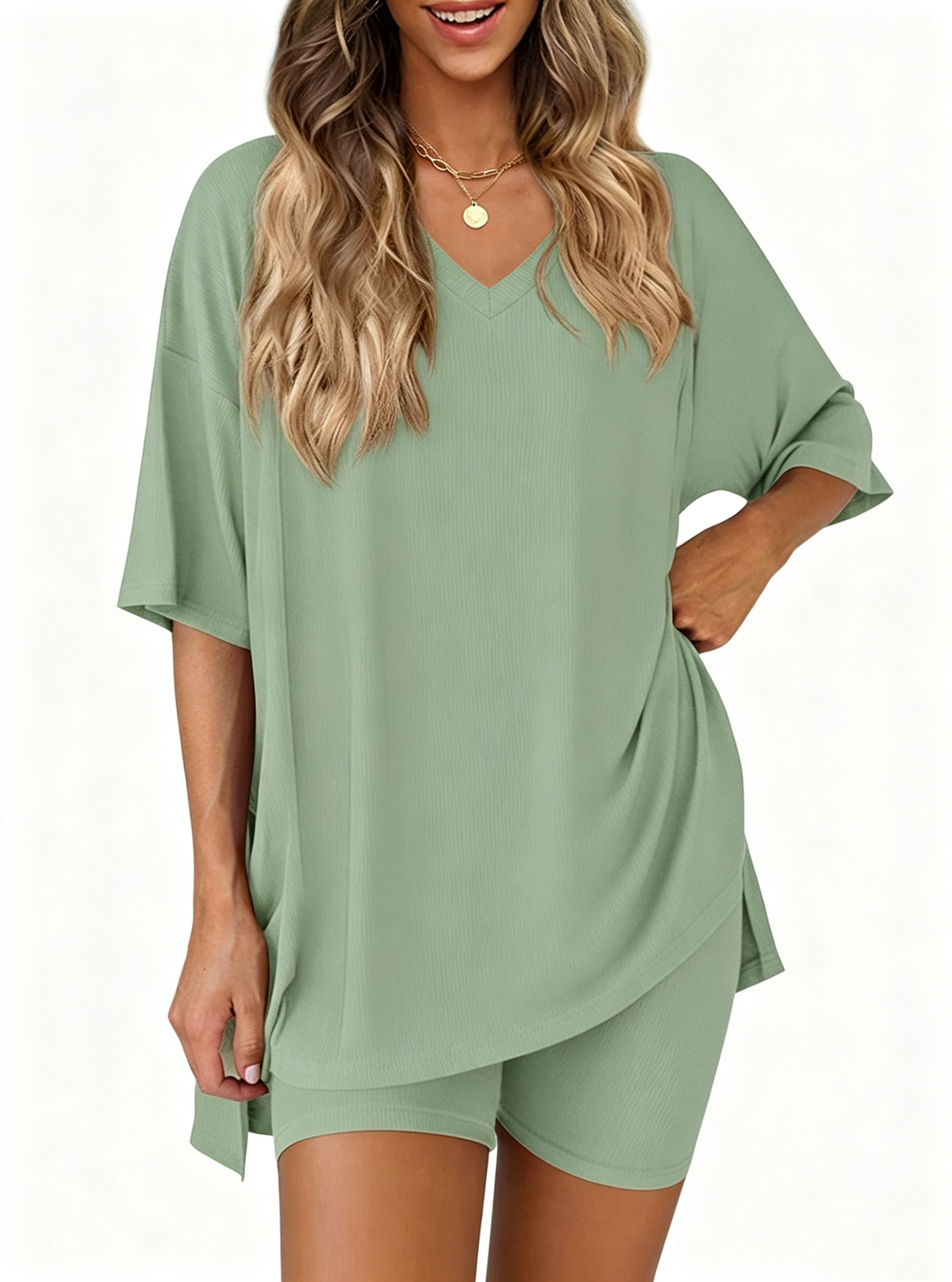 Effortless Summer Lounge Set Oversized Tee + Biker Shorts
