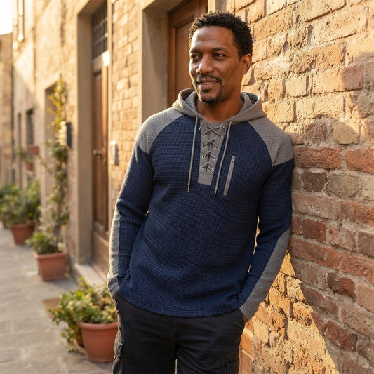 Color-Block Waffle Knit Hoodie