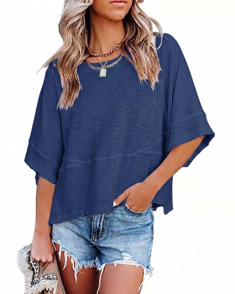 Relaxed Flared Sleeve T-Shirt - Navy