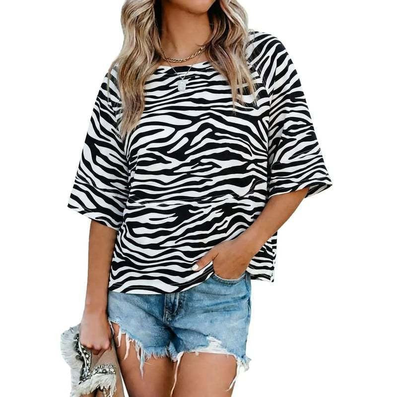 Relaxed Flared Sleeve T-Shirt - Zebra Print