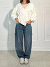 Rhinestone Embellished Wide Leg Jeans
