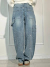 Rhinestone Embellished Wide Leg Jeans