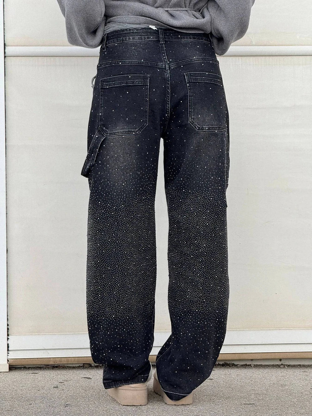 Rhinestone Embellished Wide Leg Jeans