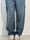 Rhinestone Embellished Wide Leg Jeans