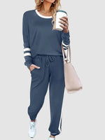 Solid Long Sleeve Pullover Drawstring Pants Set