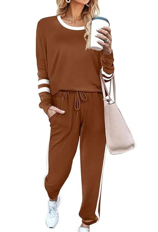 Solid Long Sleeve Pullover Drawstring Pants Set