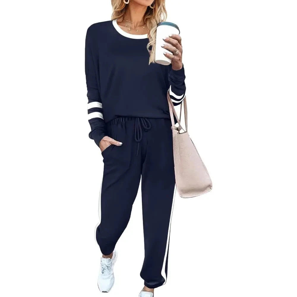 Solid Long Sleeve Pullover Drawstring Pants Set