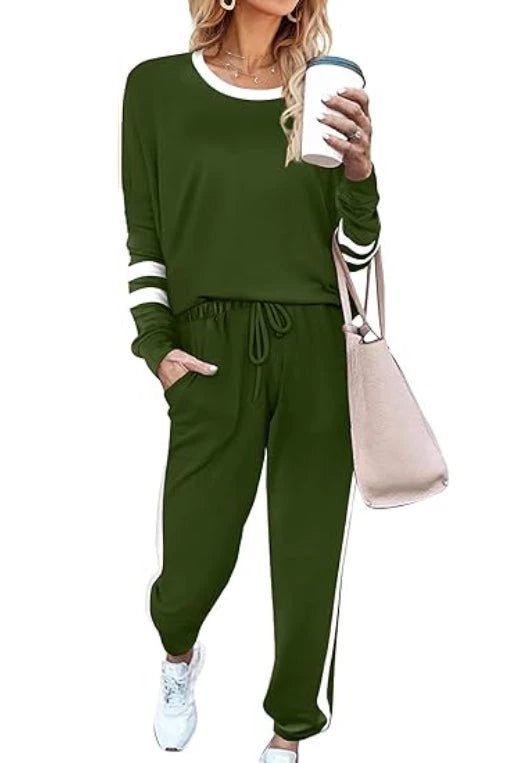 Solid Long Sleeve Pullover Drawstring Pants Set