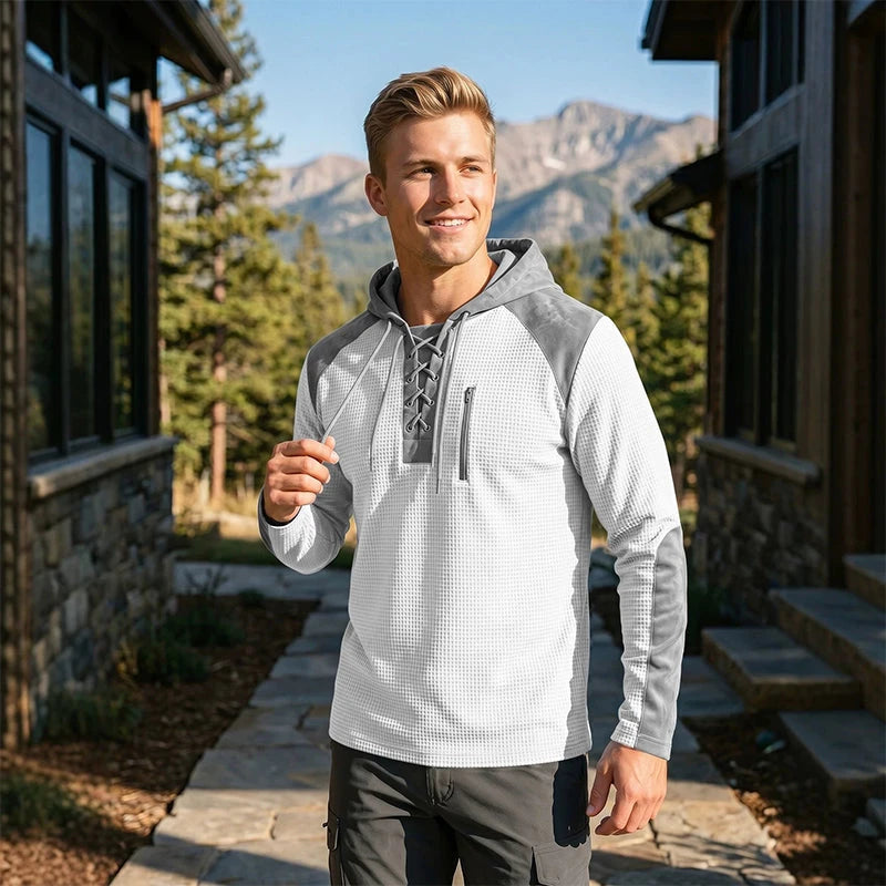 Color-Block Waffle Knit Hoodie