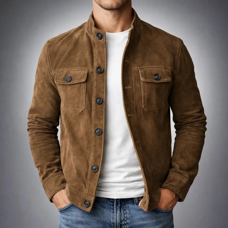 Men's brown suede button jacket