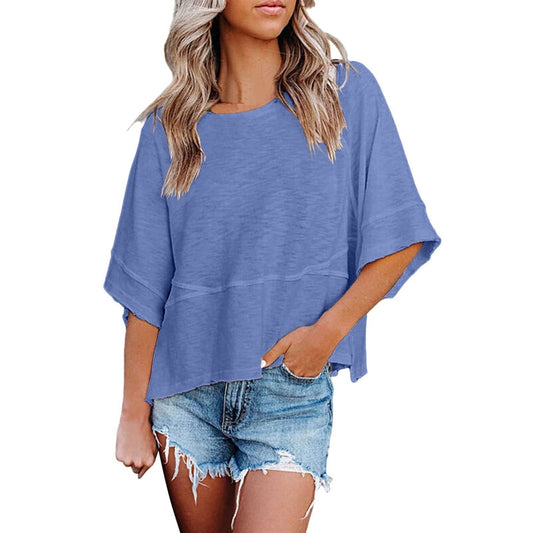 Relaxed Flared Sleeve T-Shirt - Denim Blue