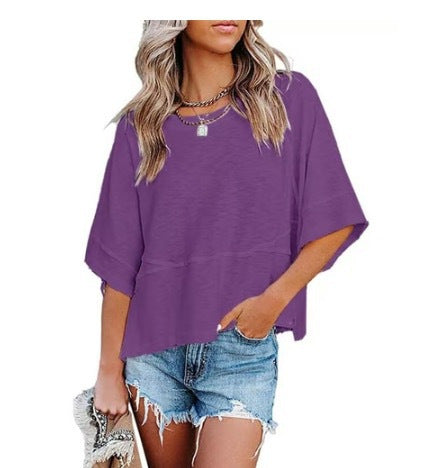 Relaxed Flared Sleeve T-Shirt - Purple
