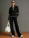 Contrast Trim Half Zip Wide Leg Set