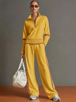Contrast Trim Half Zip Wide Leg Set