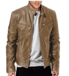 Mens Classic Stand Collar Leather Jacket