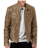 Mens Classic Stand Collar Leather Jacket