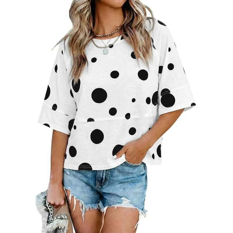 Relaxed Flared Sleeve T-Shirt - Black Polka Dot