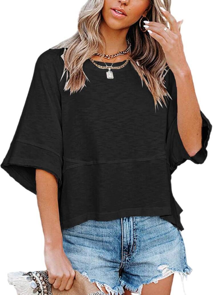 Relaxed Flared Sleeve T-Shirt - Black