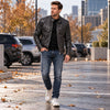Mens Classic Stand Collar Leather Jacket