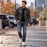 Mens Classic Stand Collar Leather Jacket