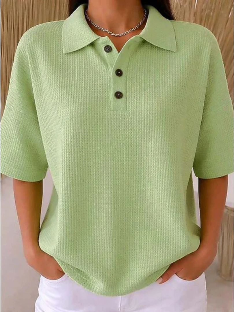 Peggie Comfortable Waffle Polo Blouse - Green