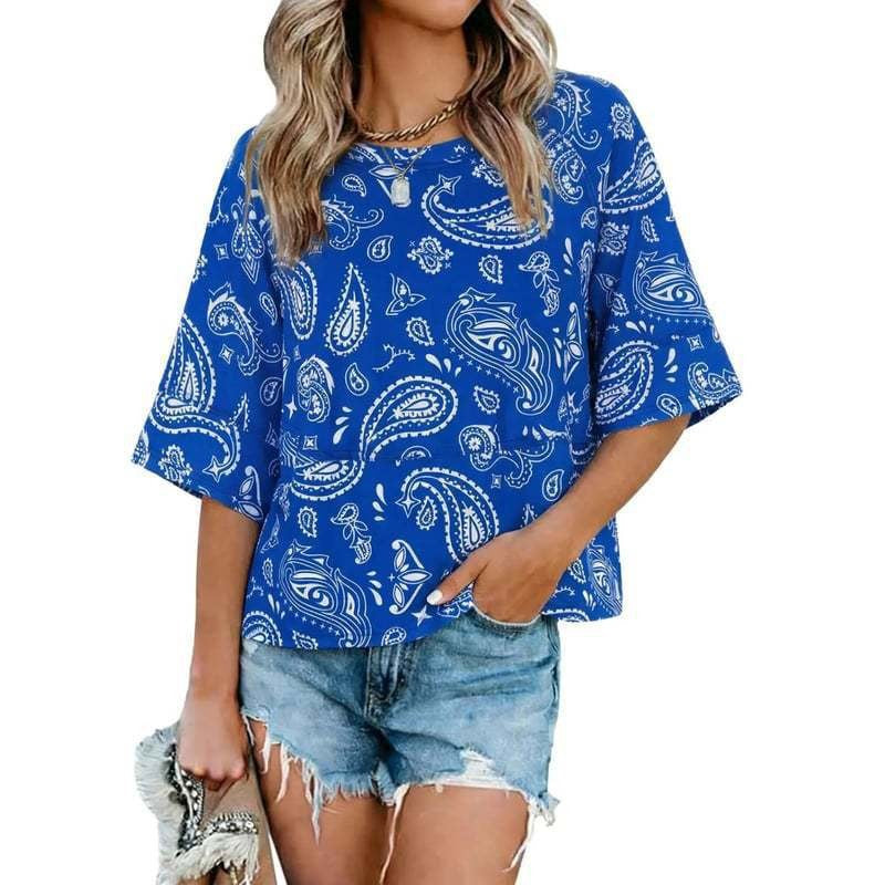 Relaxed Flared Sleeve T-Shirt - Blue Paisley