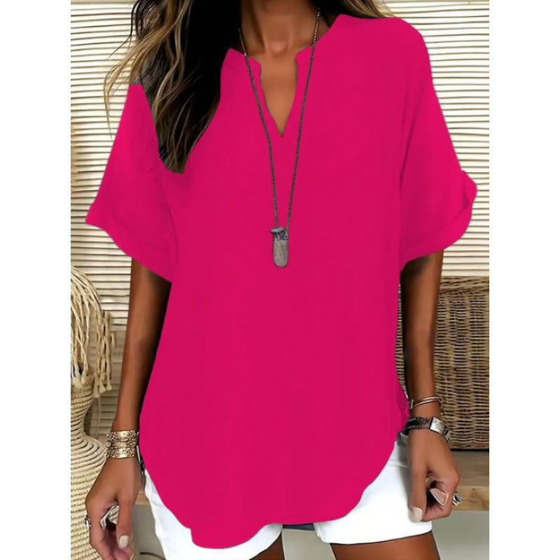 👕Fashion Loose Solid Color Short Sleeve Top