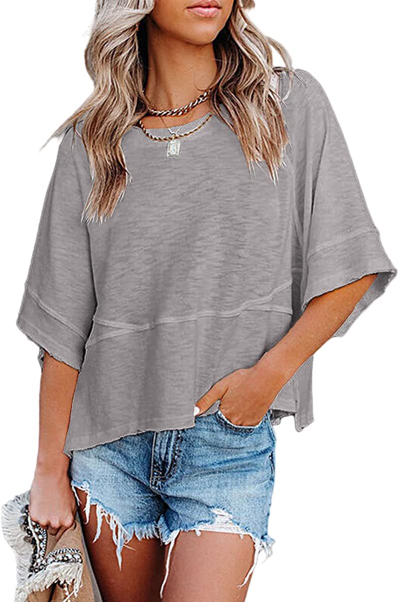 Relaxed Flared Sleeve T-Shirt - Light Gray
