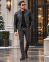 Mens Classic Stand Collar Leather Jacket