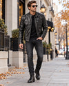 Mens Classic Stand Collar Leather Jacket