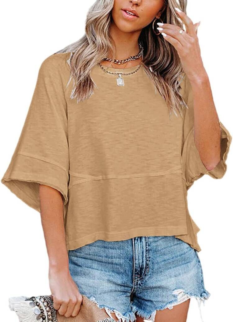 Relaxed Flared Sleeve T-Shirt - Khaki