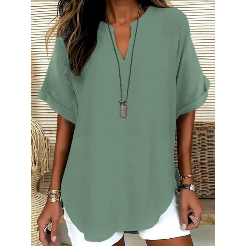 👕Fashion Loose Solid Color Short Sleeve Top