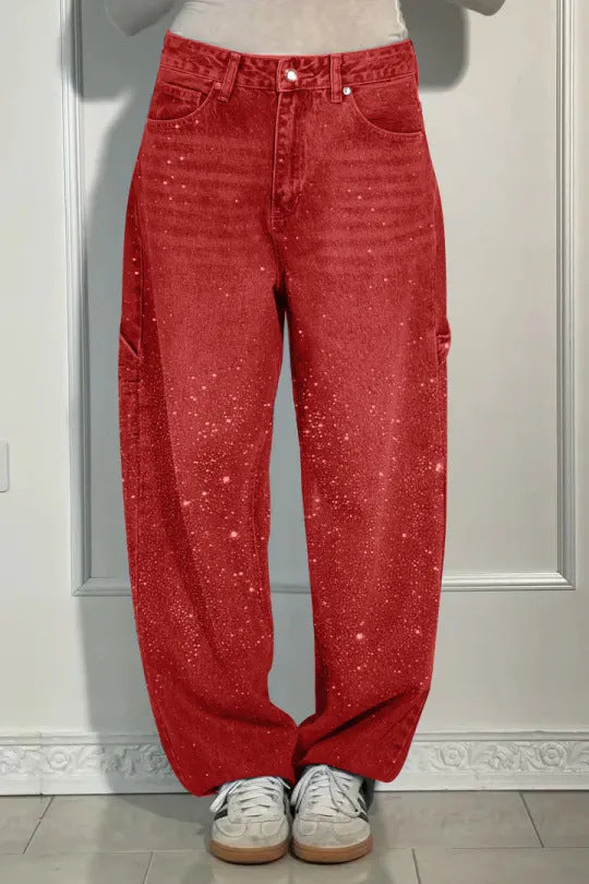 Rhinestone Embellished Wide Leg Jeans