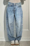 Rhinestone Embellished Wide Leg Jeans