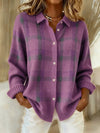 Brushed Plaid Knit Cardigan