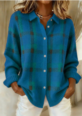 Brushed Plaid Knit Cardigan