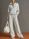 Contrast Trim Half Zip Wide Leg Set