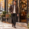 Mens Classic Stand Collar Leather Jacket