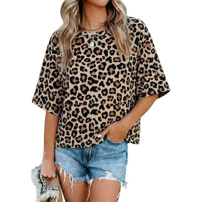 Relaxed Flared Sleeve T-Shirt - Leopard Print