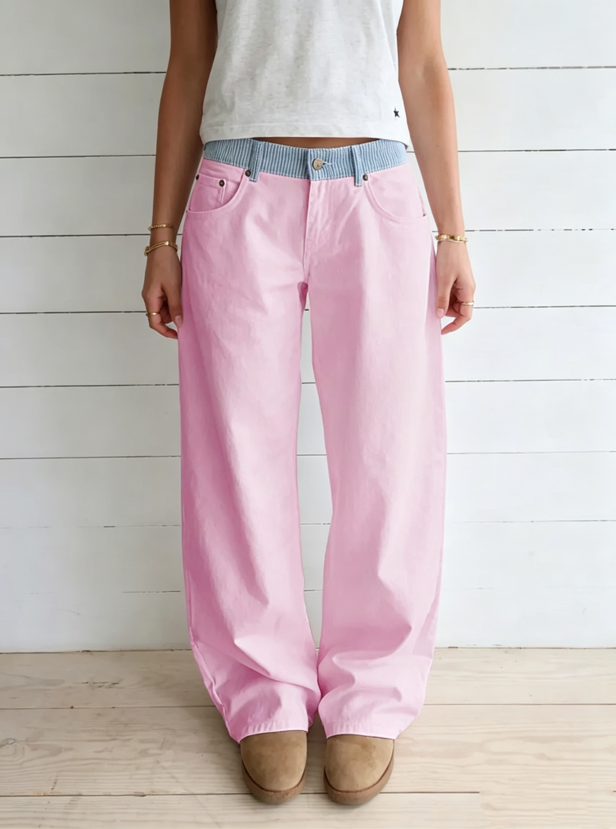 Women's Striped Low-Waisted Loose Jeans
