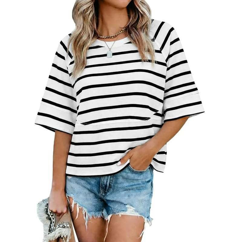 Relaxed Flared Sleeve T-Shirt - Black Stripe
