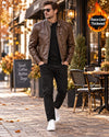 Mens Classic Stand Collar Leather Jacket