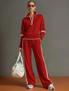 Contrast Trim Half Zip Wide Leg Set