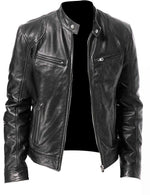Mens Classic Stand Collar Leather Jacket