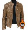 Mens Classic Stand Collar Leather Jacket