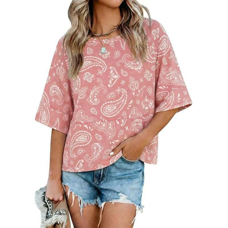 Relaxed Flared Sleeve T-Shirt - Dusty Rose Paisley