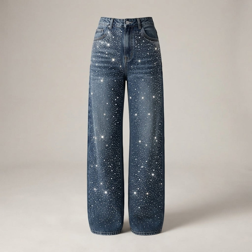 Rhinestone Embellished Wide Leg Jeans
