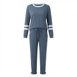Solid Long Sleeve Pullover Drawstring Pants Set