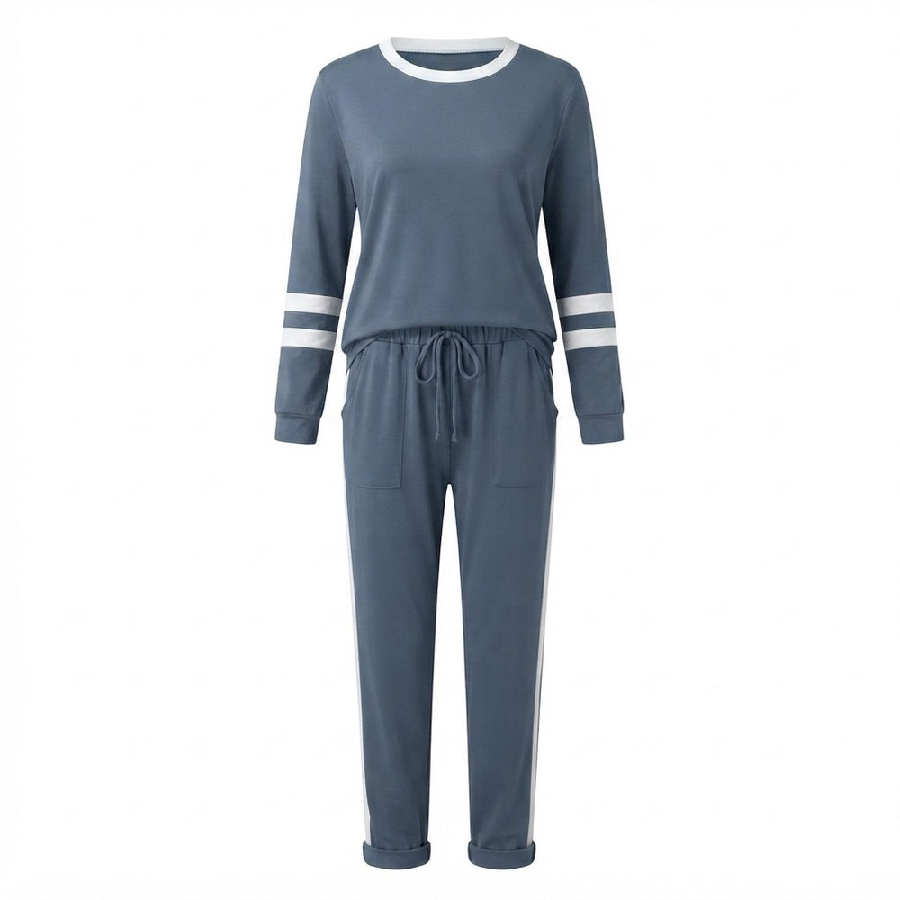 Solid Long Sleeve Pullover Drawstring Pants Set